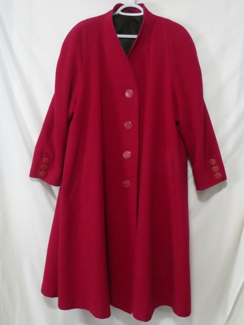 Vintage Red Wool Swing Coat Oversized Plus Size - P2P 26" measured